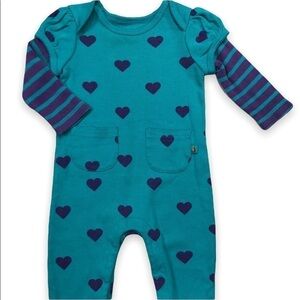 𝅺BABY Gap Aqua Purple Heart‎ Stripe Romper 3-6 months